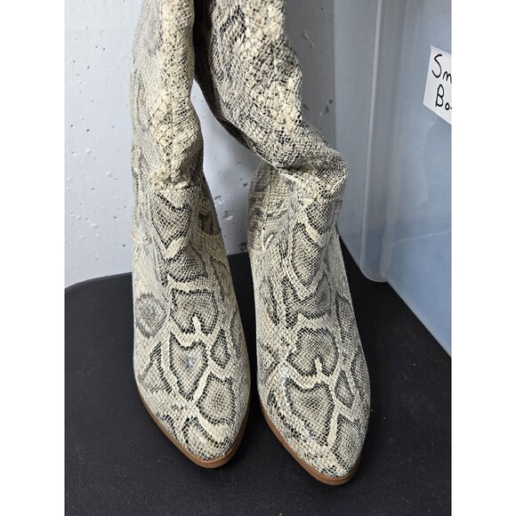 Express Womens Vegan Leather Stovepipe Knee High Boots Heels Size 6 Sexy Date - Picture 3 of 11